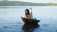 pic for Girl With Umbrella On Lake 